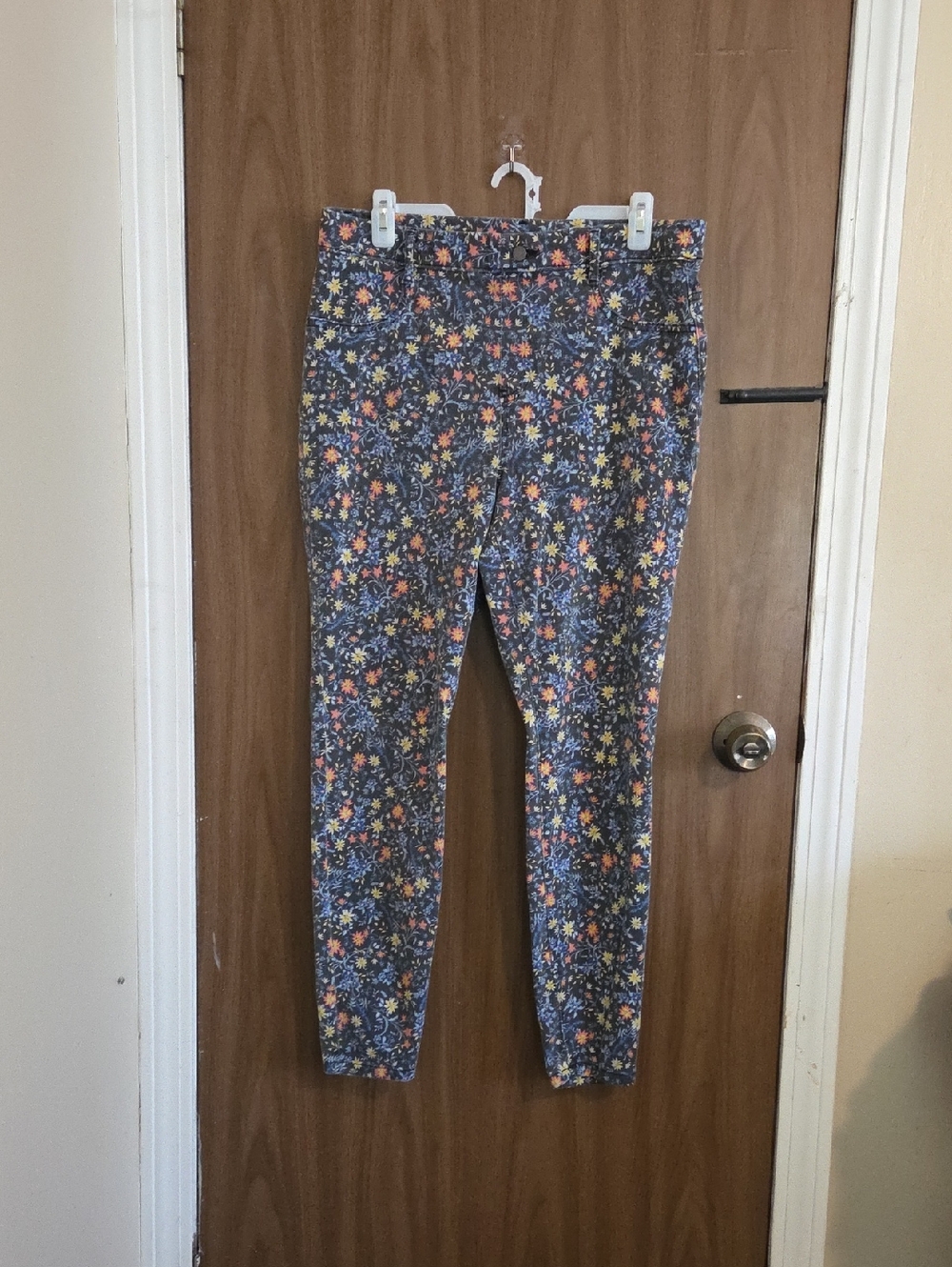 Time and Tru Blue Floral Leggings with Orange & Yellow Blossoms